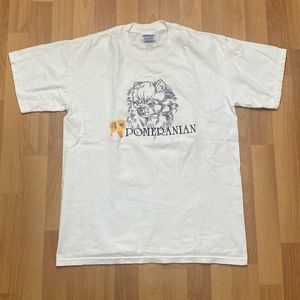 Vintage Gildan Pomeranian Dog T Shirt White Pet Animal Graphic Tee Men Medium